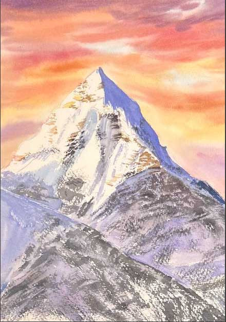 The peak of the mountain at sunset
