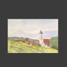 Campos de amapola e iglesia