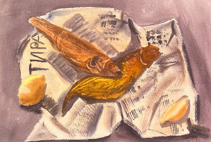 Still life fish on a newspaper
