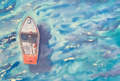 A lonely boat at sea