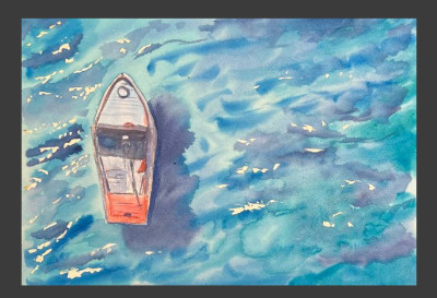 A lonely boat at sea