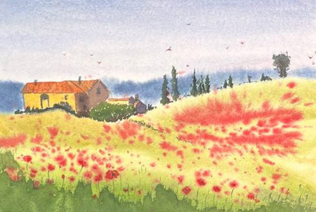 Casa entre amapolas