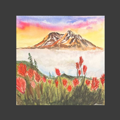 Poppy fields and mountains