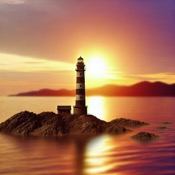 Faro en la bahía desde las alturas de las montañas.